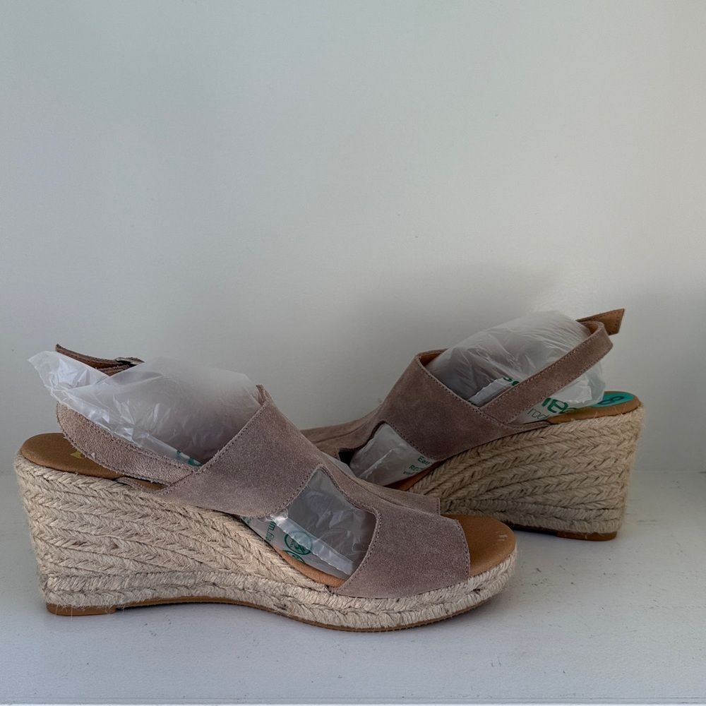 NWT PASEART SUEDE NUBUCK PLATFORM WEDGES TAN BEIGE TAUPE JUTE LEATHER SIZE 8